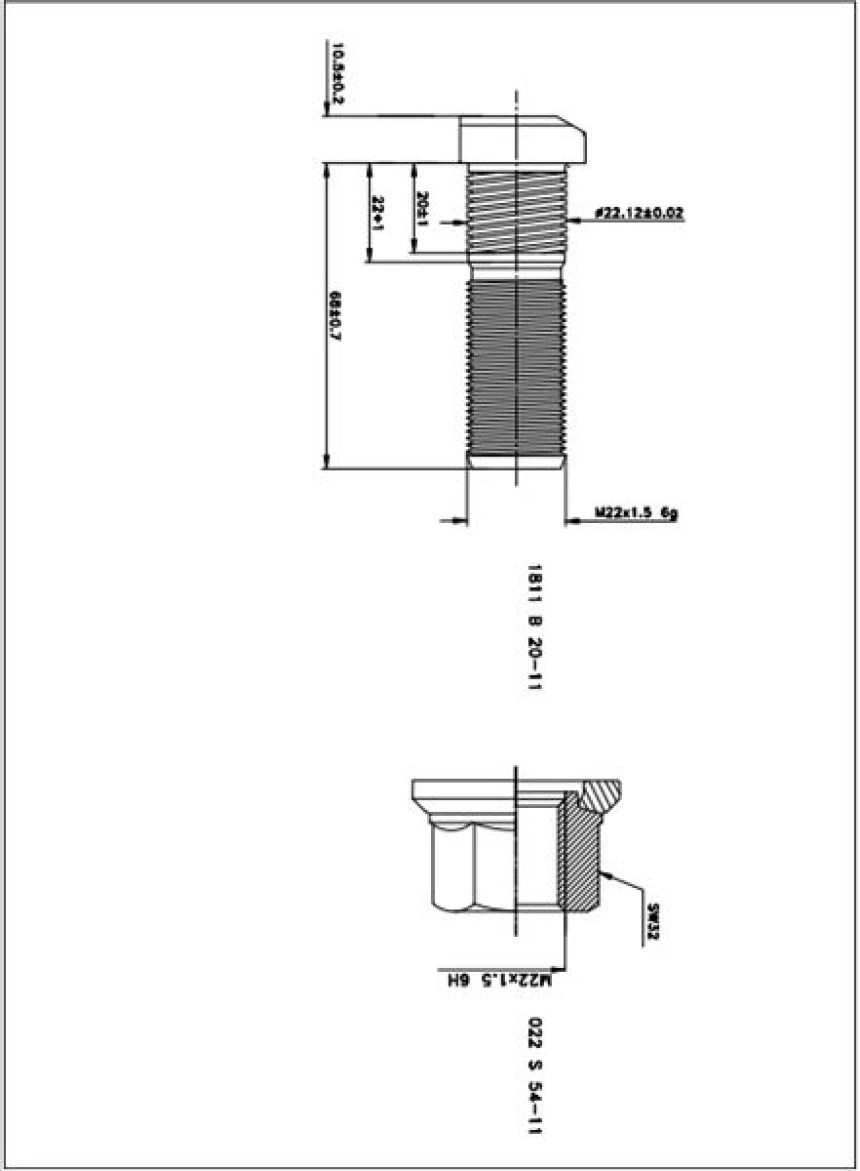 Mercedes Truck Bijon Ve Somunu Pullu On Elips Kafa Axor M22x1.5x68 (magnı Kaplama) - Besel 1811b20-11-022s54-1