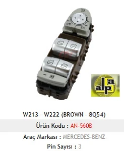 Unıversal Cam Anahtarı>mercedes W213-W222 Sol Dörtlü-Beyaz İşik-Kahve-8q54-Perdeli>>a222 905 2004 - Mcar-An560b