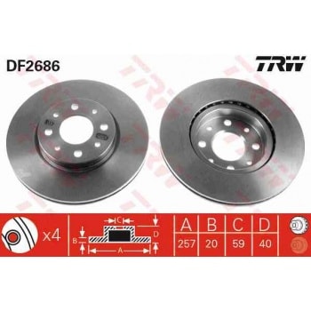 ON FREN DISK AYNASI DOBLO ALBEA LINEA BRAVO PANDA 1,4 / 1,3JTD STILO IDEA 1,2 16V 1,3JTD TEMPRA TIPO - TRW DF2686