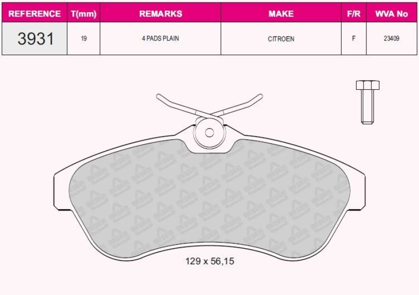 Psa On Fren Balatası C2 C3 1.4 1.6 Hdi 16v (90hp) 16v.1.6 16v.1.6hdi 1.6 Vtr 03> - Beser 3931