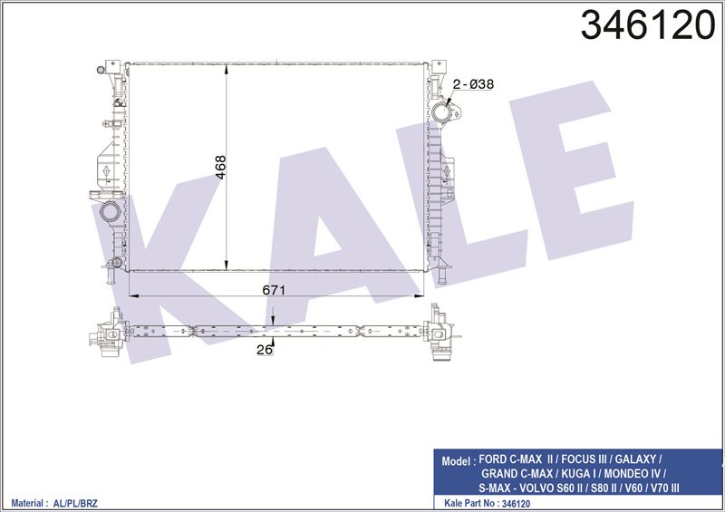 MOTOR SU RADYATORU FOCUS III C MAX KUGA 1,6 ECO / 2,0TDCI 11 /> MONDEO IV 1,6TI / 1,8TDCI / 2,0TDCI - KALE 346120