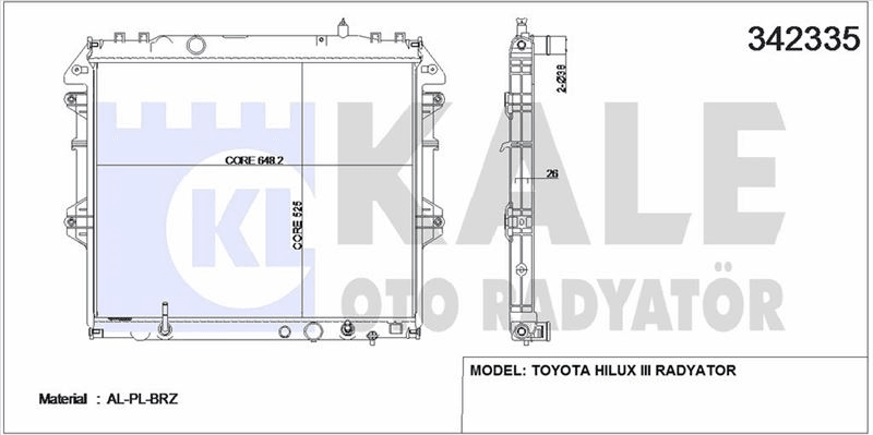 MOTOR SU RADYATORU TOYOTA HILUX 2,5 D4D 3,0 D4D 4X4 2006> OTOMATIK VITES (525X648X26) - KALE 342335