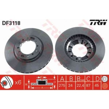 ON FREN DISK AYNASI HAVALI MITSUBISHI L200 92-07 4WD PAJERO 90-> 3.0 3.5 V6 (276X6) - TRW DF3118