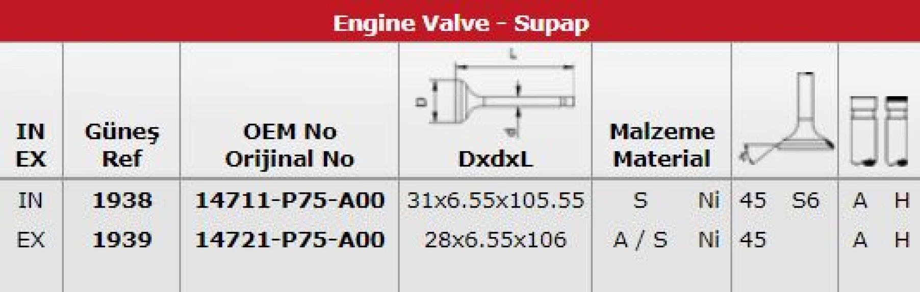 Honda Subap Takımı Honda Crv 2,0 1997-2002 (16 Subap) B20b Motor - Gunes 1938-1939