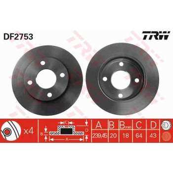 ON FREN DISK AYNASI ESCORT ORION 1,3 1,4,1,8D 1,8TD 90>00 FIESTA 1,1 1,3 1,4 1,6 KA 1,0 1,3 99>08 MA - TRW DF2753