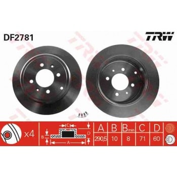 ARKA FREN DISK AYNASI P406 1,6 1,8 16V 1,9 1,9TD 2,0 16V 2,0T 2,1TD 95> COUPE 2,0 COUPE 3,0 V6 97> - TRW DF2781