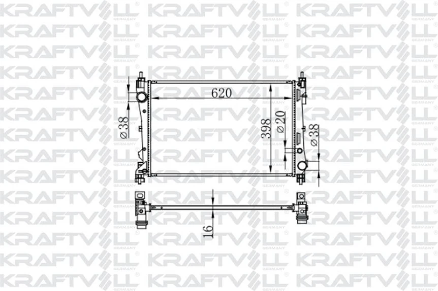 Fiat Motor Radyatoru Doblo III 1,3 / 1,4 Klimalı (620*398*16) Brazıng (mt) - Kraftvoll 08040036
