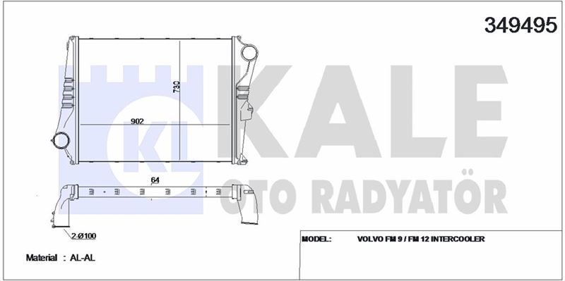 INTERCOOLER RADYATORU DAR TIP VERSIYON 1-2-3- VOLVO FH 12 FH 340 500 1998 SONRASI - KALE 349495