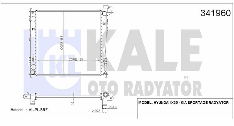 MOTOR SU RADYATORU IX35 KIA SPORTAGE 1,7 CRDI 2,0 CRDI 4WD 2010> (488x480x26) - KALE 341960