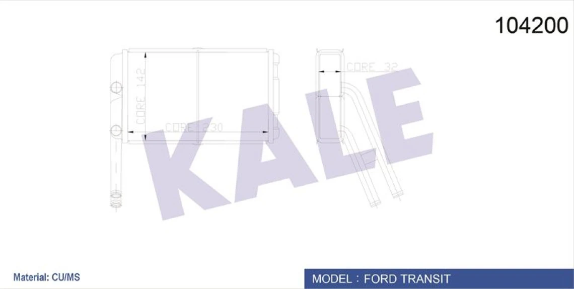 Ford Kalorıfer Radyatoru Transıt 2,0 / 2,5d 85>92 T12 / T15 92>00 (2 Sira Pa Bakır) - Kale 0282852pa