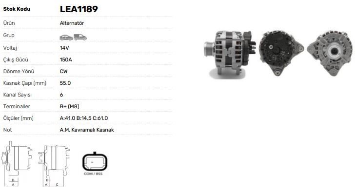 ALTERNATOR 12V 150A NISSAN QASHQAI J11 1,5DCI 2011-> PULSAR 1,5 DCI 2014-> RENAULT MEGANE IV SCENIC - LUCAS LEA1189