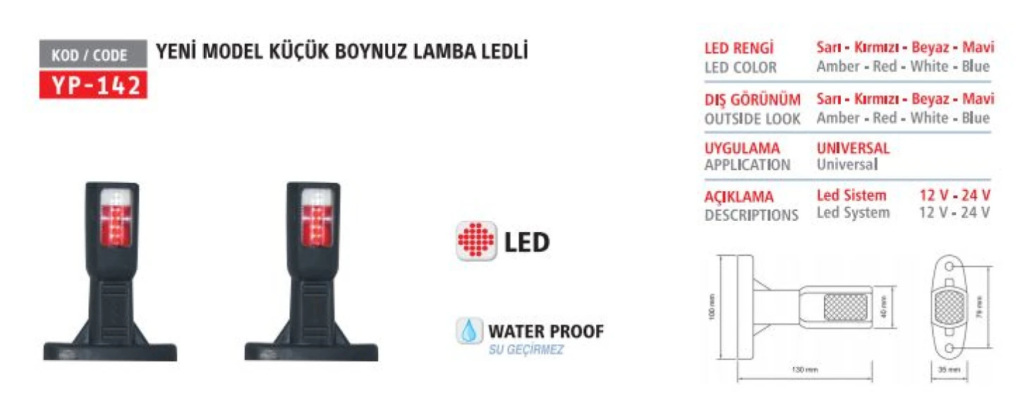 Unıversal Truck Boynuz Lamba Kucuk Y.m. Krone Ledli Kirmizi-Beyaz 12/24v - Yuceplast Yp-142