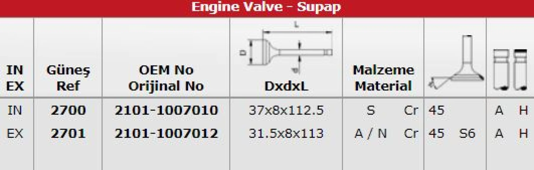 Lada Subap Takımı Niva (in 4 / Ex 4) - Gunes 2700-2701