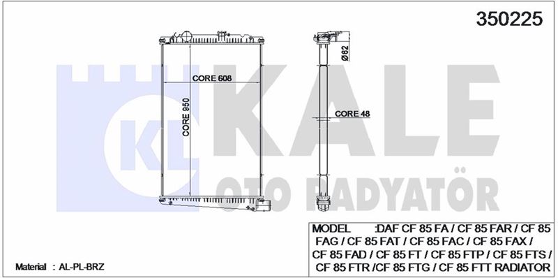 MOTOR SU RADYATORU DAF CF 85 FA / CF 85 FAR / CF 85 FAG / CF 85 FAT / CF 85 FAC / CF 85 FAX / CF 85 - KALE 350225