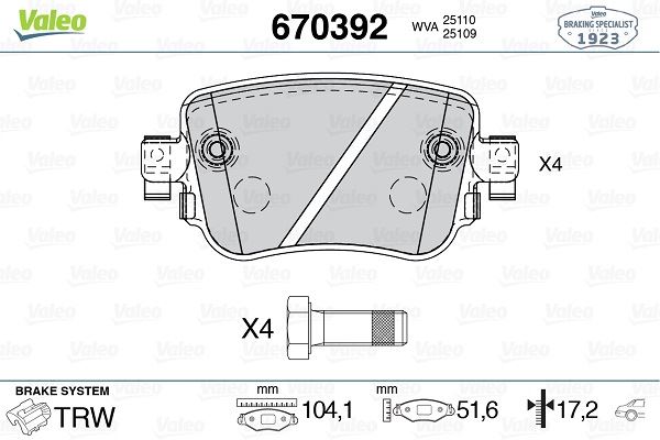 FREN BALATASI ARKA SHARAN 10> CADDY IV 15> A1 10> Q3 11> / ALHAMBRA 10> LEON 12> OCTAVIA III 13> - VALEO 670392