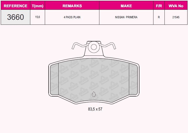 NISSAN ARKA FREN BALATASI NISSAN PRIMERA P11 96-02 ALMERA 00-> - BESER 3660