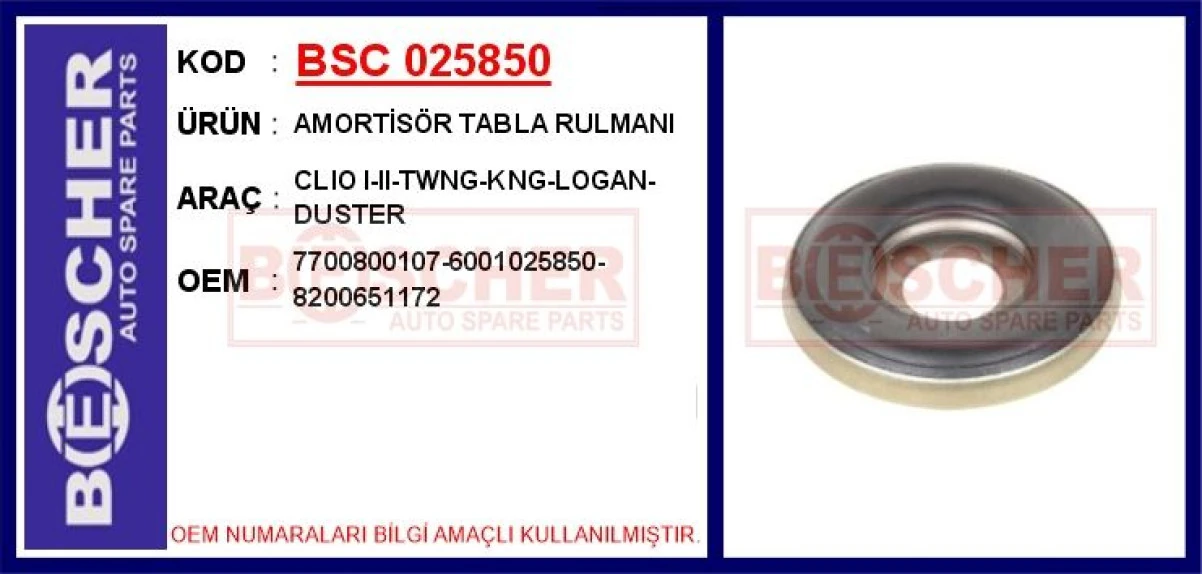 Renault Amortısor Rulmanı Clio I-II-Kangoo-Logan-Twingo-Duster - Bsc 025850