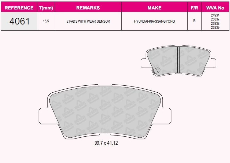 Hyundaı Arka Fren Balatası Hyundaı Accent Blue 11-> Elantra 11-> İ40 11-> İ30 11-> Optıma 11-15 Rio 11-> Cee - Grap 94061