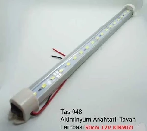 Unıversal 50cm Aliminyum Gövde Anahtarlı Led Tavan Lamba Kirmizi - Sprlight-Tas048-12v-K