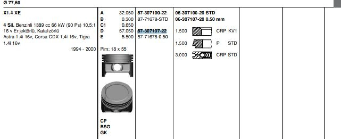 Opel Piston Segman X14xe Corsa B Astra G (78,10mm) 050 - Goetze 8771678050000g