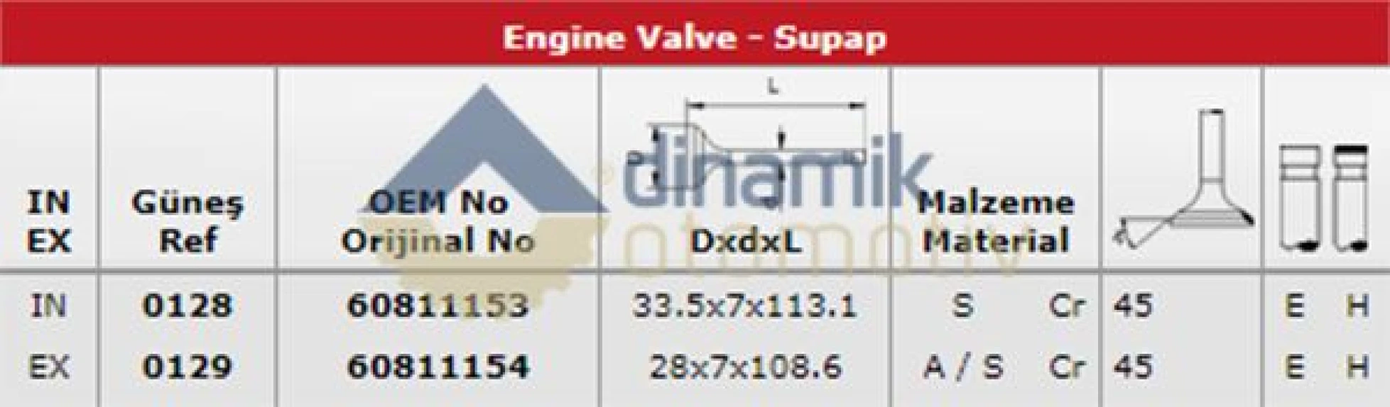 Alfa Romeo Subap Takımı Alfa Romeo 145 / 156 1,6 16v (in 8 / Ex 8) - Gunes 0128-0129
