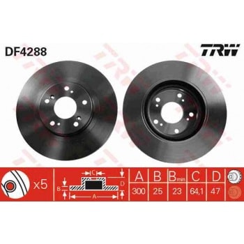 ON FREN DISK AYNASI HAVALI HONDA CIVIC VI HB 2,0 TYPE R 01-06 (300X5) - TRW DF4288