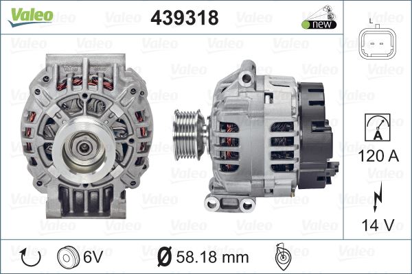 Renault Alternator 12v 120a Megane I II Laguna II Scenic Clio II 1,4 / 1,5 / 1,6 / 2,0 - Valeo 439318
