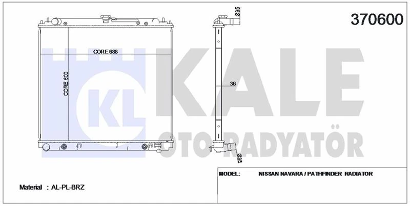 Nissan Ticarı Motor Su Radyatoru Navara Pathfınder 05> (600x692x32) - Kale 370600