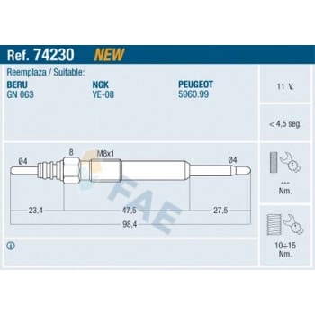 KIZDIRMA BUJISI P407 P607 P807 C8 C5 II C5 III C6 C CROSSER DW12TED4 (2.2HDI 16V) FORD MONDEO IV 07> - FAE 74230