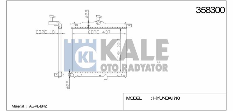 Hyundaı Motor Su Radyator İ10 Benzinli Dizel 2008> Manuel (350x437x18) - Kale 358300