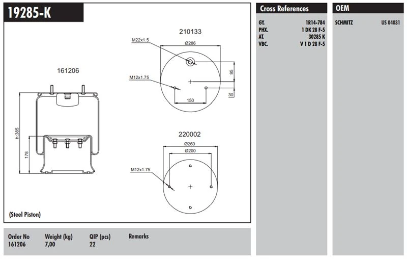 Dorse Truck Dingil Korugu Komple Metal Pistonlu - Schmitz / Dorse - Connect MD 19285-K