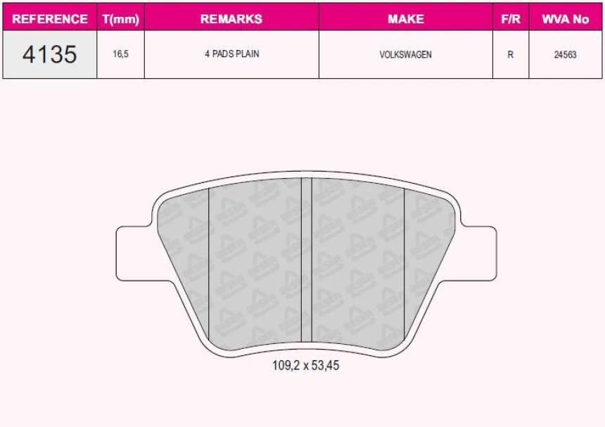 Vag Arka Fren Balatası Leon Caddy Octavıa 1,4tsi / 1,6 / 1,8tsi / 1,9tdi / 2,0 09 / 04> - Grap 94135