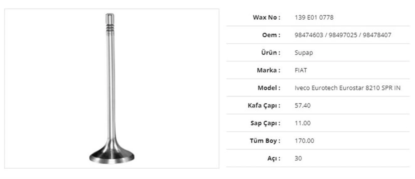 İveco Truck Subap Emme İveco İveco Eurotech Eurostar 8210 Spr 57,4kx11sx170bx30a  (6adet) - Wax 139 E01 0778
