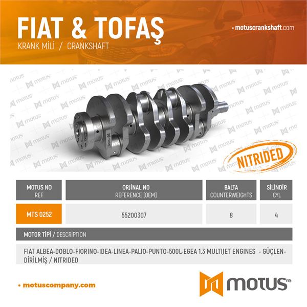 KRANK MILI 500 500C 500L ALBEA DOBLO PUNTO FIORINO GRANDE PUNTO IDEA LINEA PALIO PANDA 1.3 MJET 06> - MOTUS 252