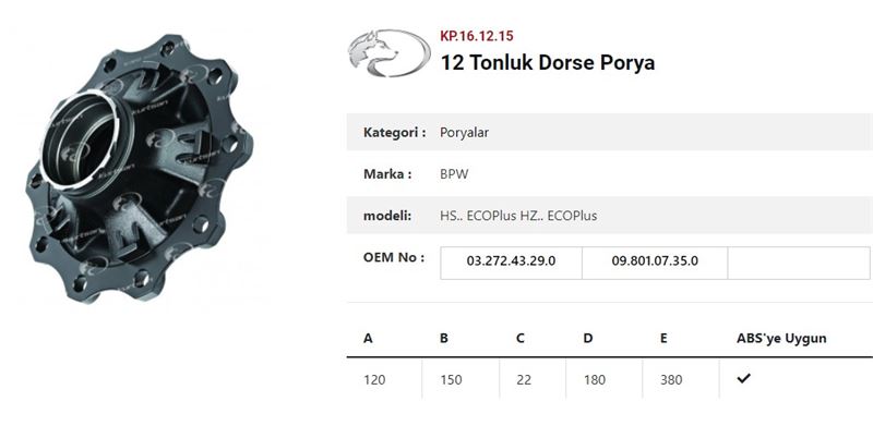 DINGIL PORYASI  BPW RÖMORK ECO PLUS - KURTSAN KP.16.12.15