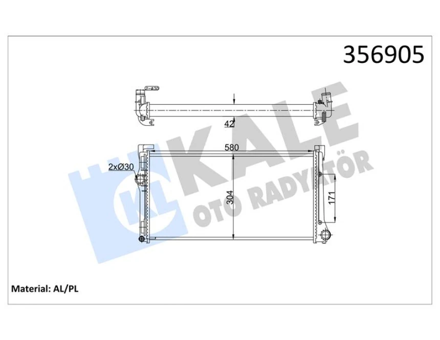 Fiat Motor Radyatoru (580×298×26) İdea 04> Punto 03> 1,3 Multıjet Manuel - Kale 356905