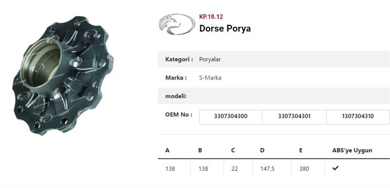 KAMPANALI PILOT PORYA KIT (RULMANLI) - DORSE - KURTSAN KKL.18.12
