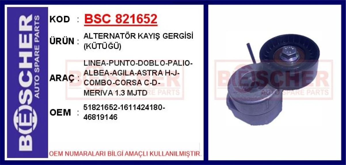 Fiat Alternator Gergi Rulmanı (kutuklu) Doblo Fiorıno Linea Nemo Bipper Combo 1,3 Dmultıjet 10=> - Bsc 821652