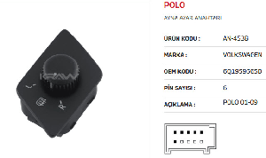 CAN ANAHTARI>POLO 02-10 AYNA AYAR - 6 PIN - MCAR-AN453B