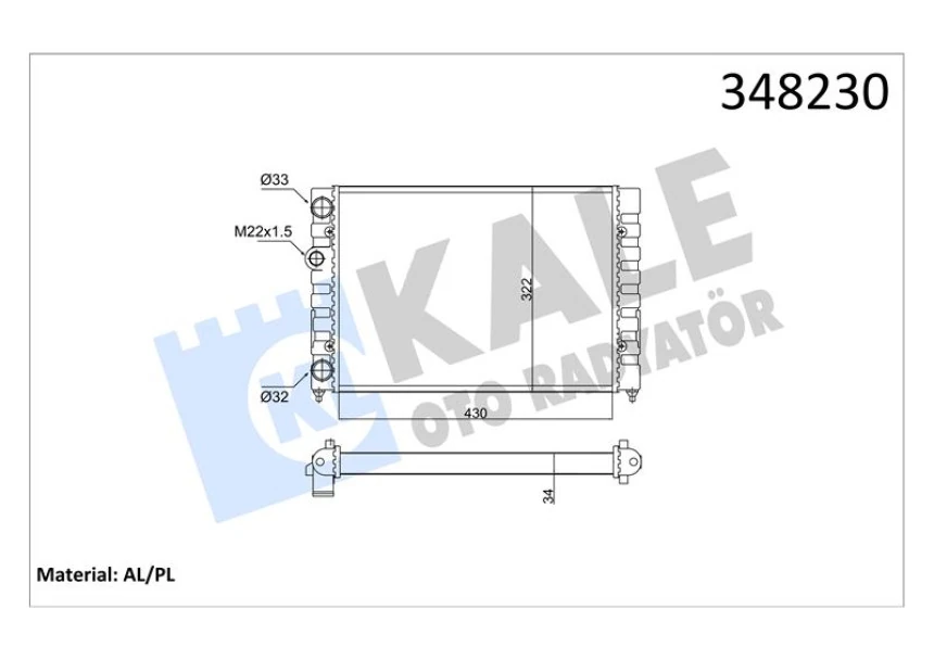 Vag Motor Su Radyatoru Golf III Jetta Mekanık Sanzıman 430x322x34 - Kale 348230