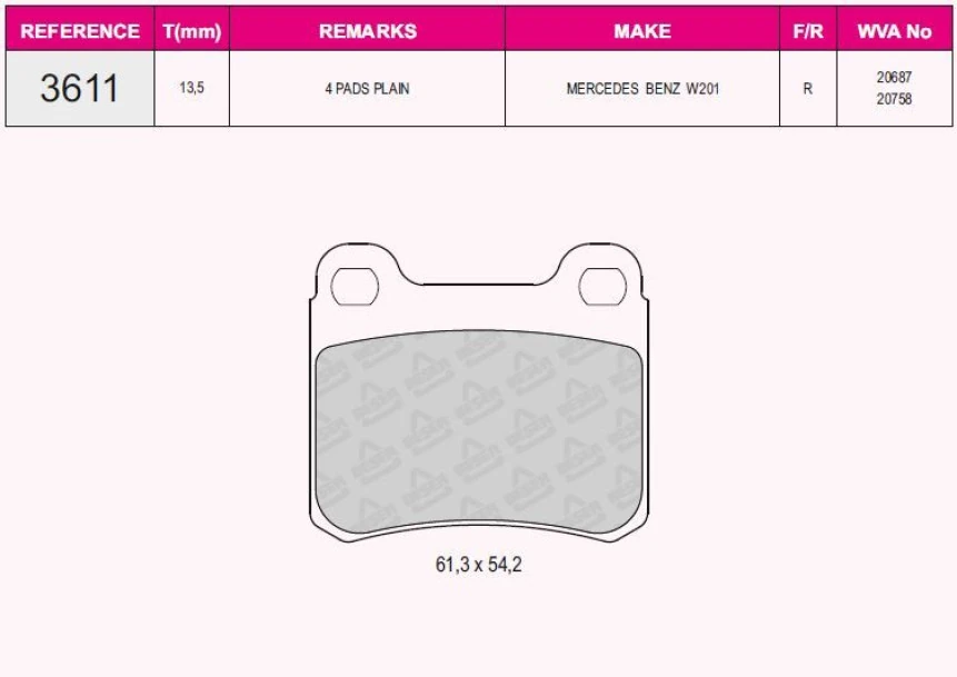 Mercedes Fren Balatası Arka 190 W201 89>93 W202 95>00 W210 96>02 W124 88>93 R170 96>00 - Beser 3611