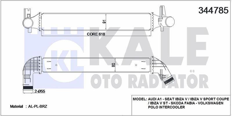 TURBO RADYATORU INTERCOOLER POLO 1,4 / 1,8GTI 2,0R 10> FABIA 1,4TSI RS 10>14 IBIZA V 1,4TSI 2,0TDI 0 - KALE 344785