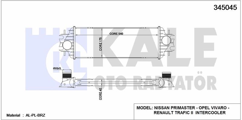 TURBO RADYATORU TRAFIC VIVARO 1,9 DCI / DTI - KALE 345045