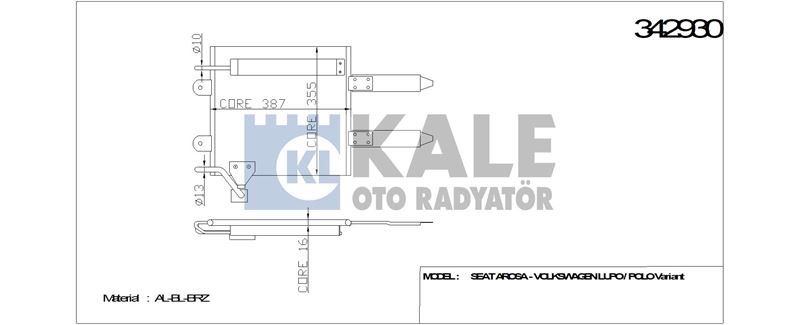 KLIMA RADYATORU LUPO / POLO VARIANT / AROSA 1.0 / 1.2 TDI / 1.4 16V / 1.4 FSI / 1.6 GTI / 1.7 SDI 98 - KALE 342930
