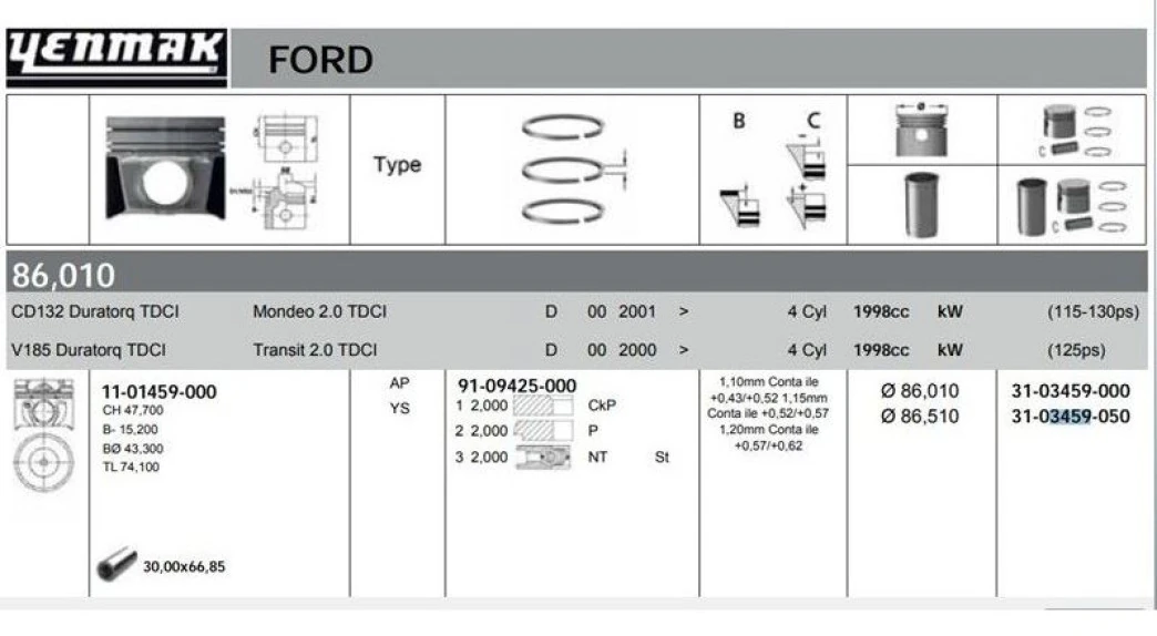 Psa Motor Piston Segman P205 P305 P405 Gti Xu5s Xu5m Xu52c Xu51c (1,6 8v) / (83,00) (std) / (2,6 Cukur) - Yenmak 8116-Std