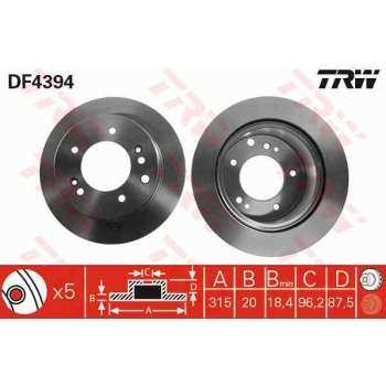 ARKA FREN DISKI AYNASI KIA SORENTO 2.5 CRDI 06-> 315MM Y-87.5MM - TRW DF4394