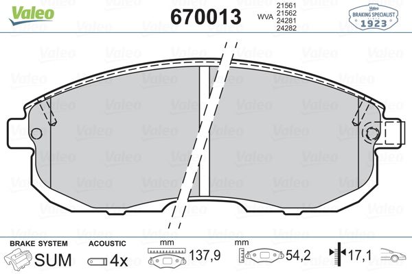 ON FREN BALATASI MAXIMA QX 2,0 94> JUKE 1,5DCI (FISLI) - VALEO 670013