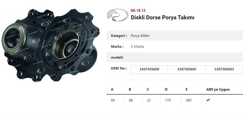 DINGIL PORYASI DORSE DISKLI TEKER  RULMANLI  B9 B11 B9 22K  PILOT SAF - KURTSAN KK.18.13