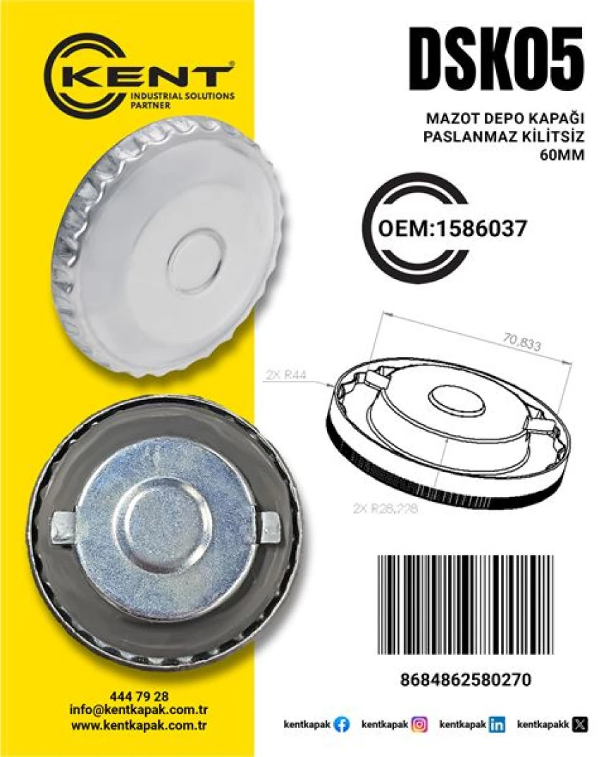 Daf Truck Mazot Depo Kapagı Sac Kilitsiz ( 60'lik) Daf Scanıa Pgrt Seri - Kent Dsk-05