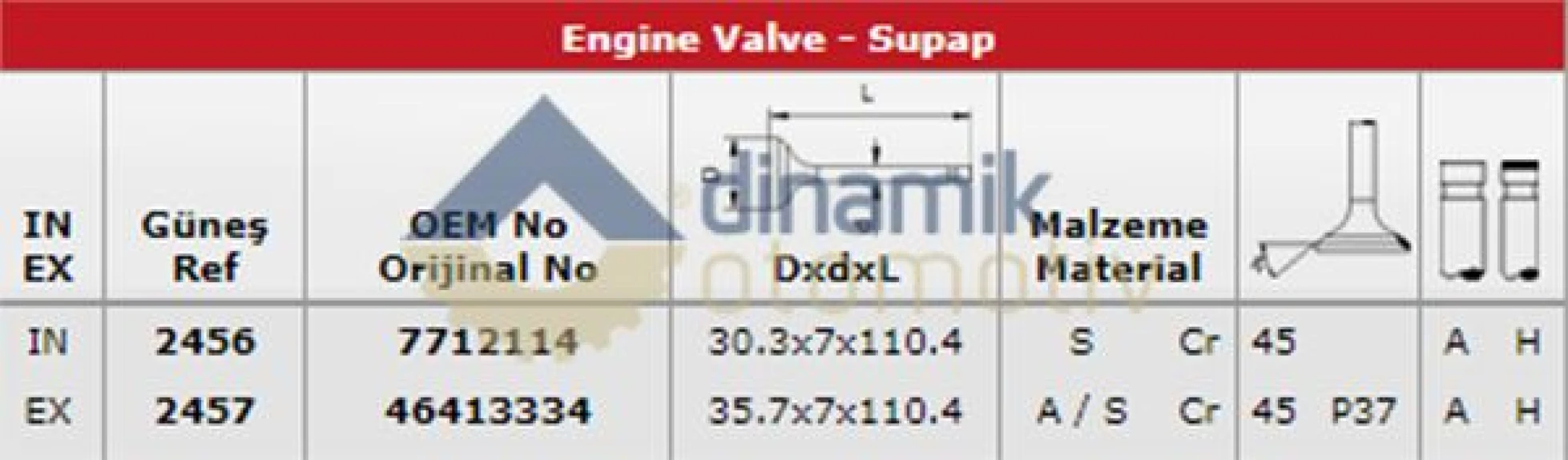 Fiat Subap Takımı Brava 1,4 12v (in 8 / Ex 4) - Gunes 2456-2457